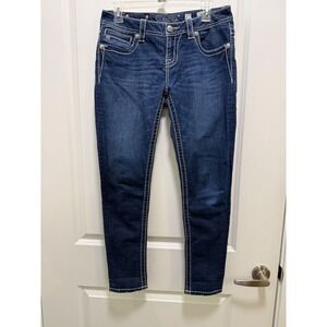 Miss Me Womens Mid Rise Ankle Skinny Jeans Dark Wash Embellished Cross Size 27